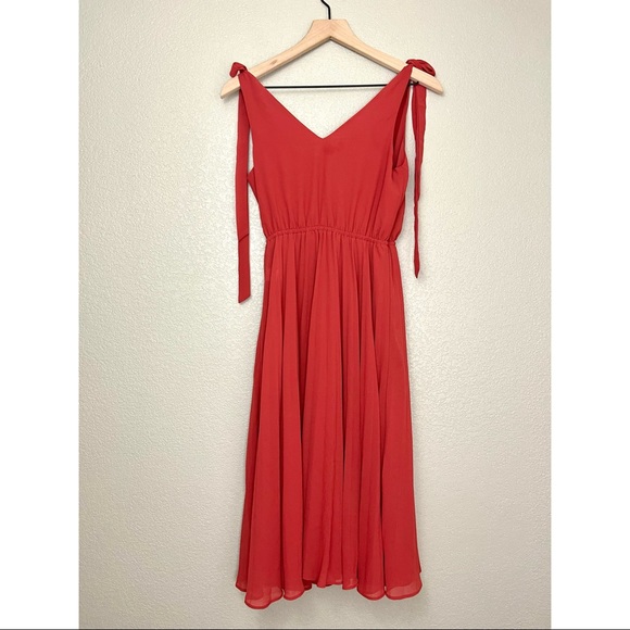 Ali & Jay The Left Bank Pleated Midi Dress XS Rust Tie Sleeve Chiffon - Picture 10 of 11
